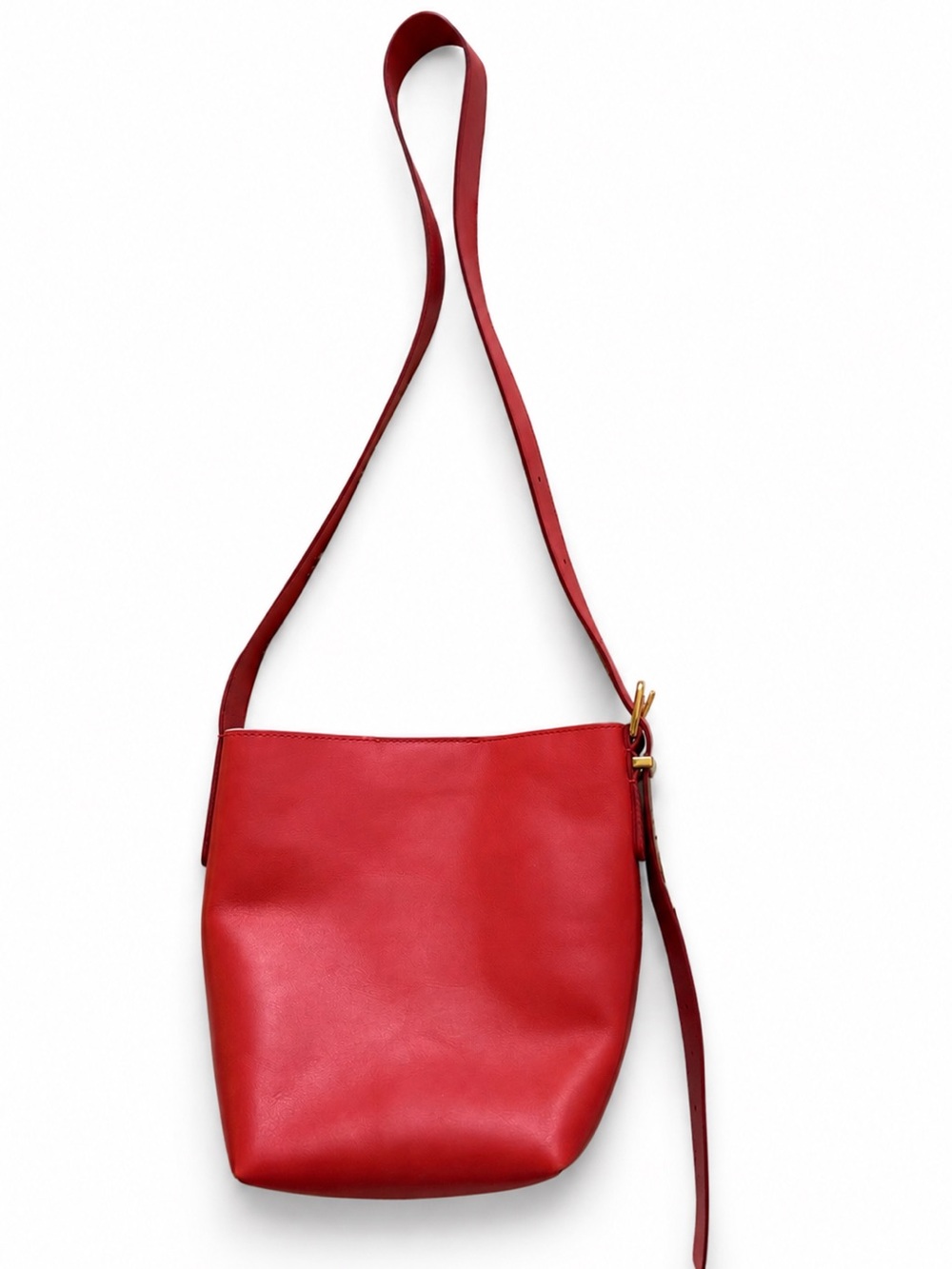 Madewell Tomato Red Leather Adjustable Strap Bucket Bag - Women New With Tags